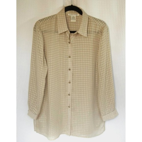 Checked S blouse sheer metallic threads 90's long sleeve polyester Shell Kepler - Picture 1 of 6